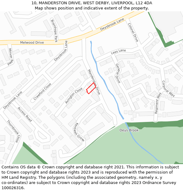 10, MANDERSTON DRIVE, WEST DERBY, LIVERPOOL, L12 4DA: Location map and indicative extent of plot