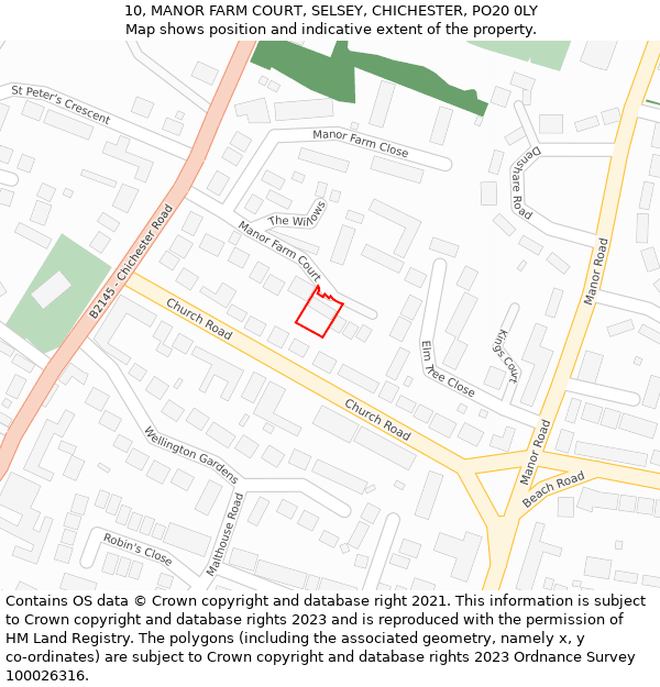 10, MANOR FARM COURT, SELSEY, CHICHESTER, PO20 0LY: Location map and indicative extent of plot