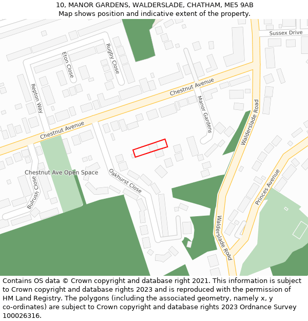 10, MANOR GARDENS, WALDERSLADE, CHATHAM, ME5 9AB: Location map and indicative extent of plot