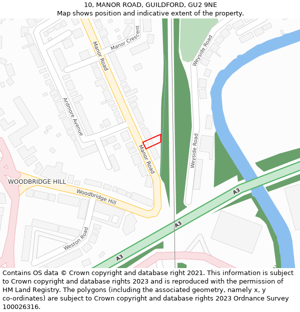 10, MANOR ROAD, GUILDFORD, GU2 9NE: Location map and indicative extent of plot