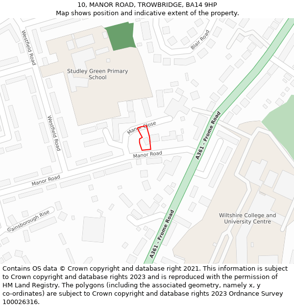 10, MANOR ROAD, TROWBRIDGE, BA14 9HP: Location map and indicative extent of plot