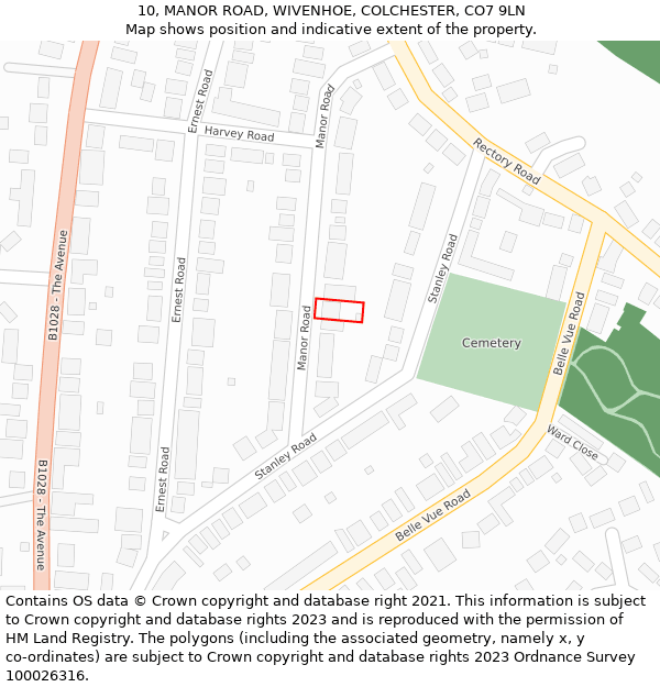 10, MANOR ROAD, WIVENHOE, COLCHESTER, CO7 9LN: Location map and indicative extent of plot