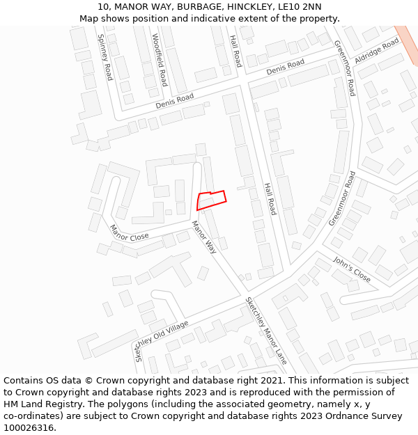 10, MANOR WAY, BURBAGE, HINCKLEY, LE10 2NN: Location map and indicative extent of plot