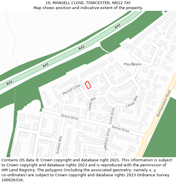 10, MANSELL CLOSE, TOWCESTER, NN12 7AY: Location map and indicative extent of plot