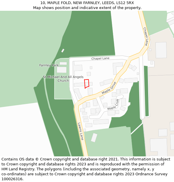 10, MAPLE FOLD, NEW FARNLEY, LEEDS, LS12 5RX: Location map and indicative extent of plot
