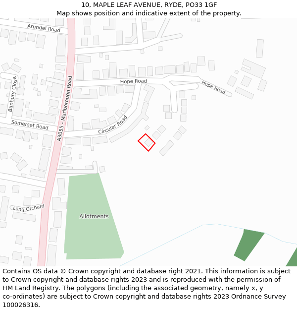10, MAPLE LEAF AVENUE, RYDE, PO33 1GF: Location map and indicative extent of plot