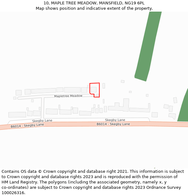 10, MAPLE TREE MEADOW, MANSFIELD, NG19 6PL: Location map and indicative extent of plot