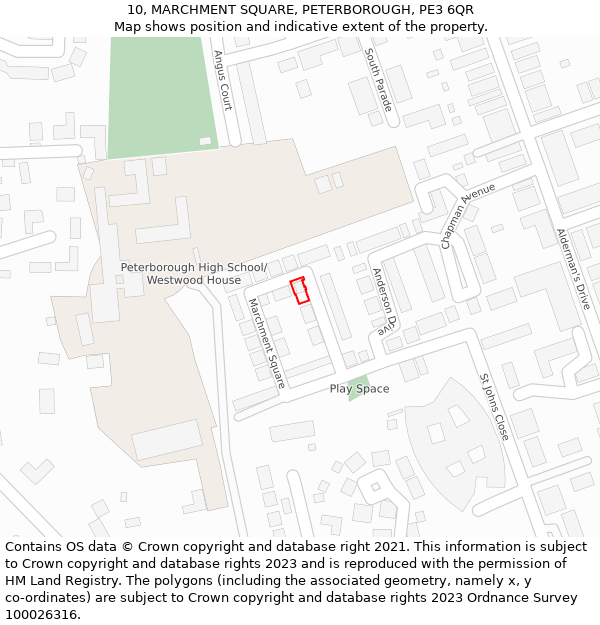 10, MARCHMENT SQUARE, PETERBOROUGH, PE3 6QR: Location map and indicative extent of plot