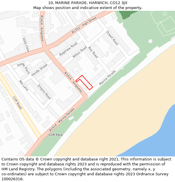 10, MARINE PARADE, HARWICH, CO12 3JX: Location map and indicative extent of plot