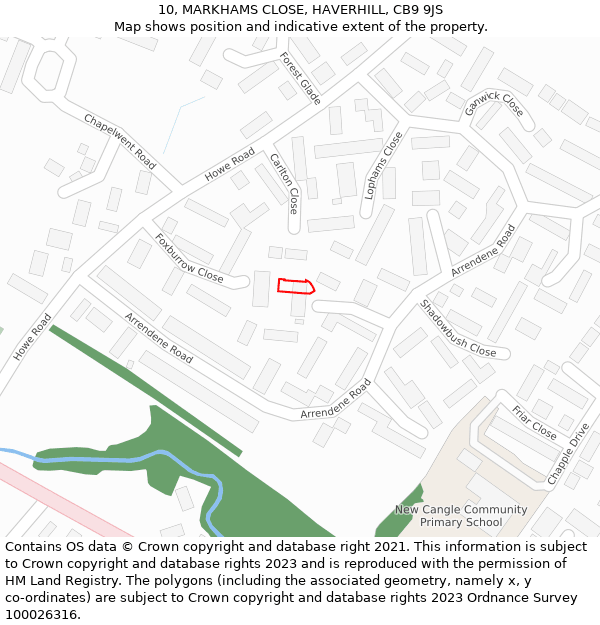 10, MARKHAMS CLOSE, HAVERHILL, CB9 9JS: Location map and indicative extent of plot