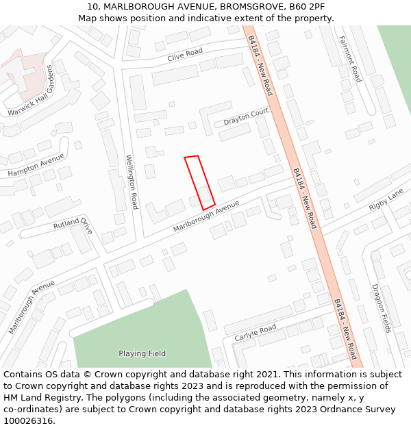 10, MARLBOROUGH AVENUE, BROMSGROVE, B60 2PF: Location map and indicative extent of plot