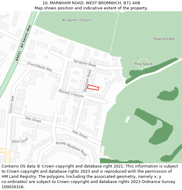 10, MARNHAM ROAD, WEST BROMWICH, B71 4AB: Location map and indicative extent of plot