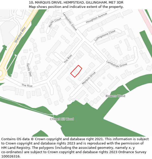 10, MARQUIS DRIVE, HEMPSTEAD, GILLINGHAM, ME7 3DR: Location map and indicative extent of plot