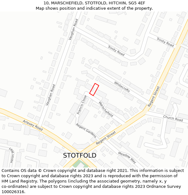 10, MARSCHEFIELD, STOTFOLD, HITCHIN, SG5 4EF: Location map and indicative extent of plot