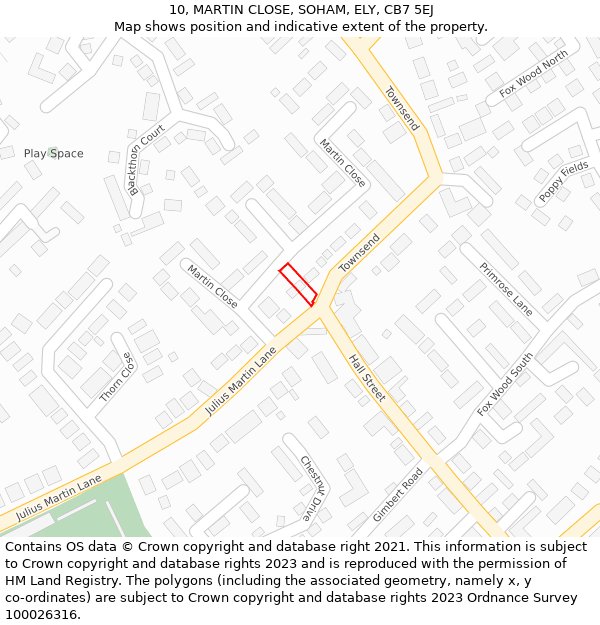 10, MARTIN CLOSE, SOHAM, ELY, CB7 5EJ: Location map and indicative extent of plot