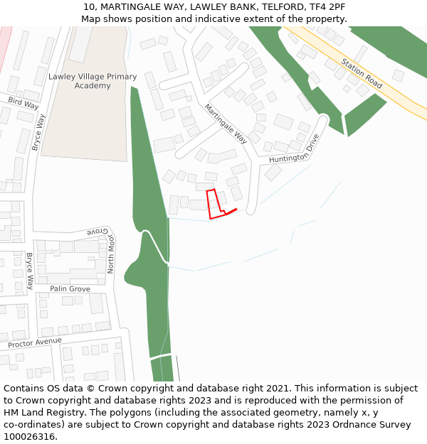 10, MARTINGALE WAY, LAWLEY BANK, TELFORD, TF4 2PF: Location map and indicative extent of plot