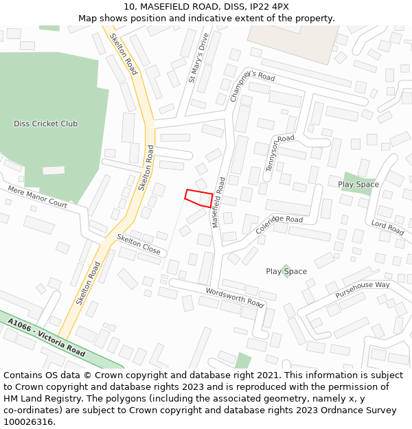 10, MASEFIELD ROAD, DISS, IP22 4PX: Location map and indicative extent of plot