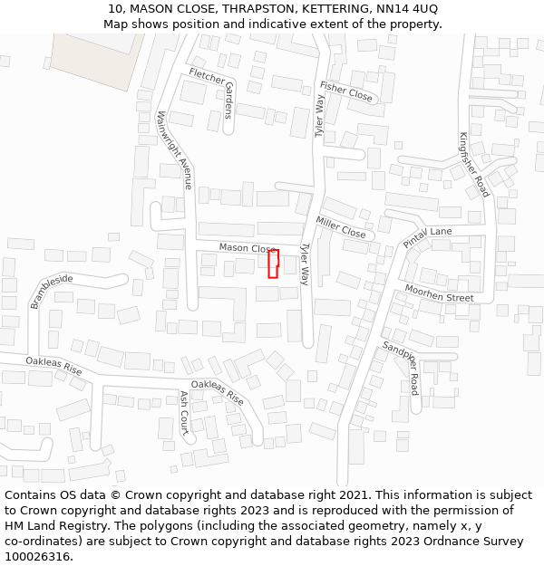 10, MASON CLOSE, THRAPSTON, KETTERING, NN14 4UQ: Location map and indicative extent of plot
