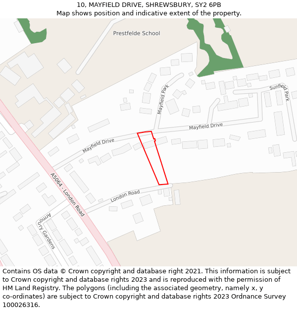 10, MAYFIELD DRIVE, SHREWSBURY, SY2 6PB: Location map and indicative extent of plot