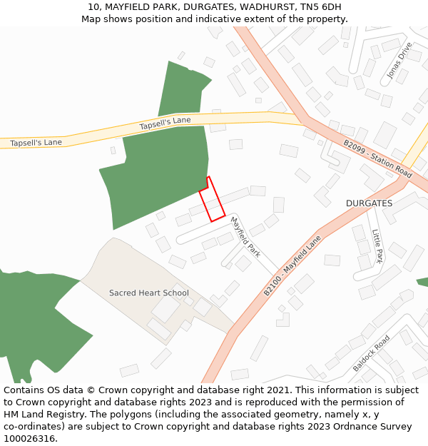 10, MAYFIELD PARK, DURGATES, WADHURST, TN5 6DH: Location map and indicative extent of plot