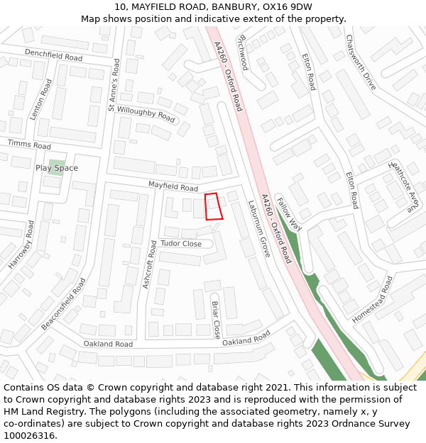 10, MAYFIELD ROAD, BANBURY, OX16 9DW: Location map and indicative extent of plot