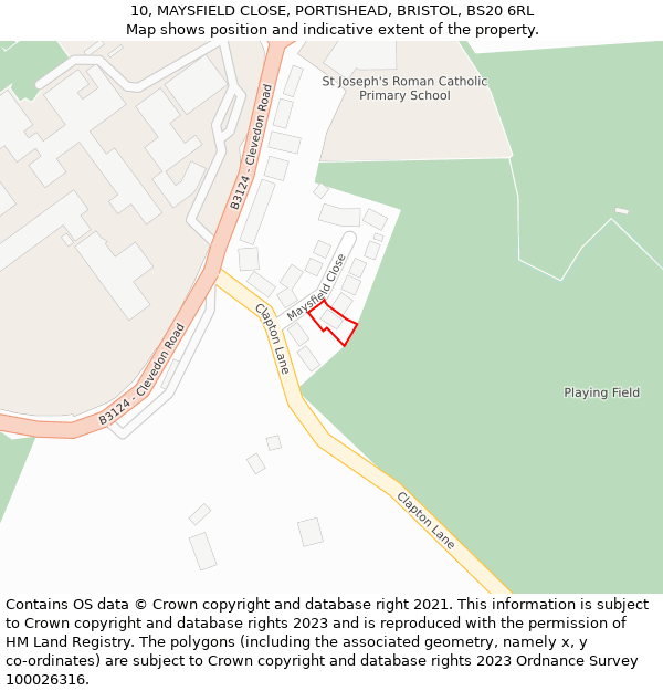 10, MAYSFIELD CLOSE, PORTISHEAD, BRISTOL, BS20 6RL: Location map and indicative extent of plot