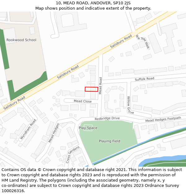10, MEAD ROAD, ANDOVER, SP10 2JS: Location map and indicative extent of plot