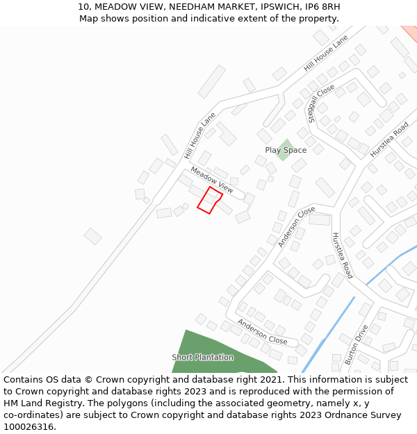 10, MEADOW VIEW, NEEDHAM MARKET, IPSWICH, IP6 8RH: Location map and indicative extent of plot