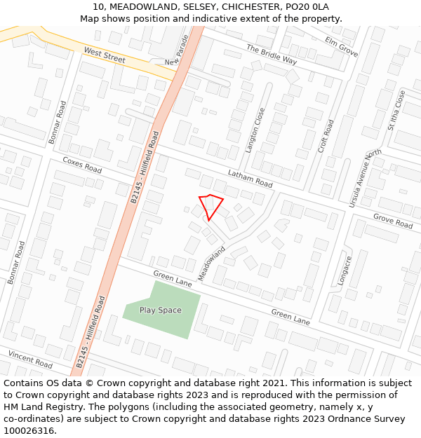 10, MEADOWLAND, SELSEY, CHICHESTER, PO20 0LA: Location map and indicative extent of plot