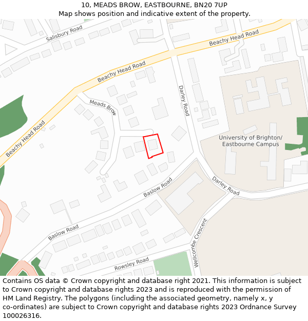 10, MEADS BROW, EASTBOURNE, BN20 7UP: Location map and indicative extent of plot