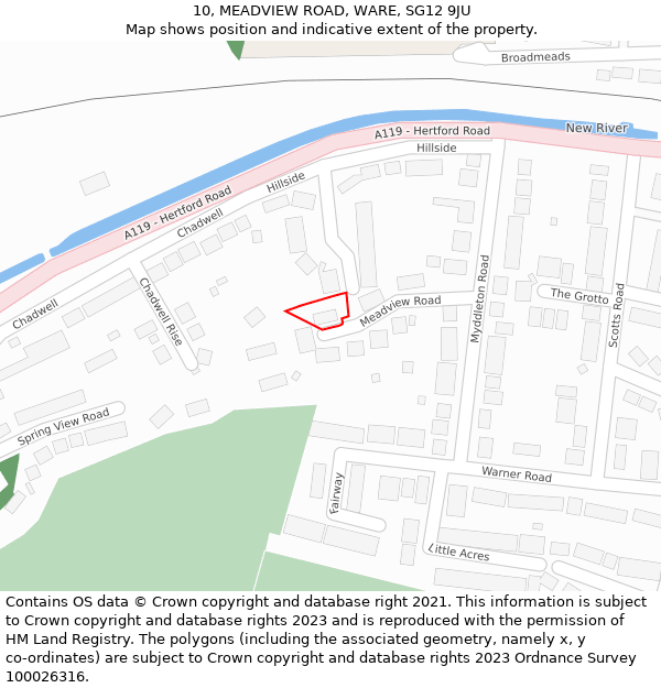 10, MEADVIEW ROAD, WARE, SG12 9JU: Location map and indicative extent of plot