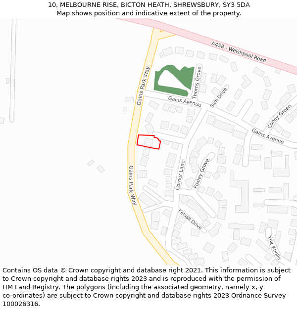 10, MELBOURNE RISE, BICTON HEATH, SHREWSBURY, SY3 5DA: Location map and indicative extent of plot