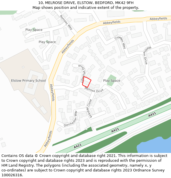 10, MELROSE DRIVE, ELSTOW, BEDFORD, MK42 9FH: Location map and indicative extent of plot