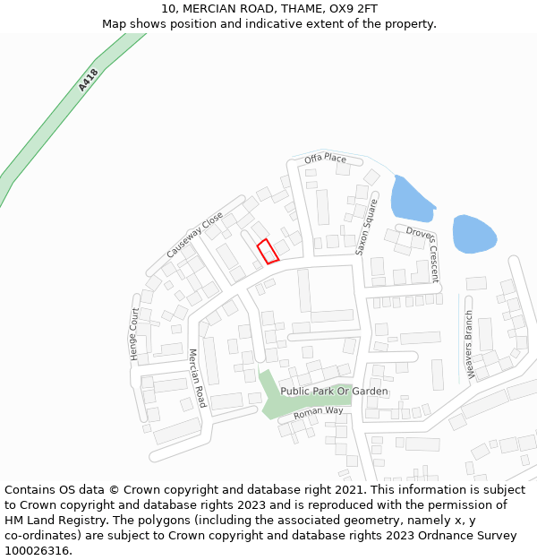 10, MERCIAN ROAD, THAME, OX9 2FT: Location map and indicative extent of plot