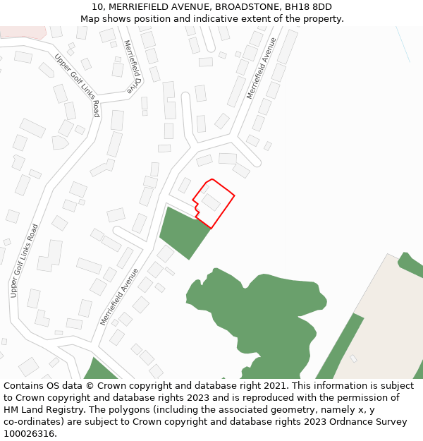 10, MERRIEFIELD AVENUE, BROADSTONE, BH18 8DD: Location map and indicative extent of plot