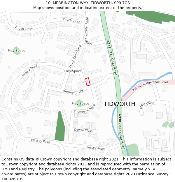 10, MERRINGTON WAY, TIDWORTH, SP9 7GS: Location map and indicative extent of plot
