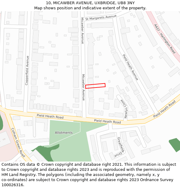 10, MICAWBER AVENUE, UXBRIDGE, UB8 3NY: Location map and indicative extent of plot