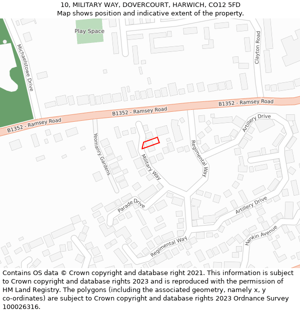 10, MILITARY WAY, DOVERCOURT, HARWICH, CO12 5FD: Location map and indicative extent of plot