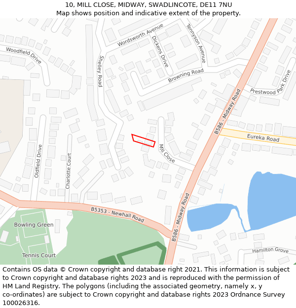 10, MILL CLOSE, MIDWAY, SWADLINCOTE, DE11 7NU: Location map and indicative extent of plot