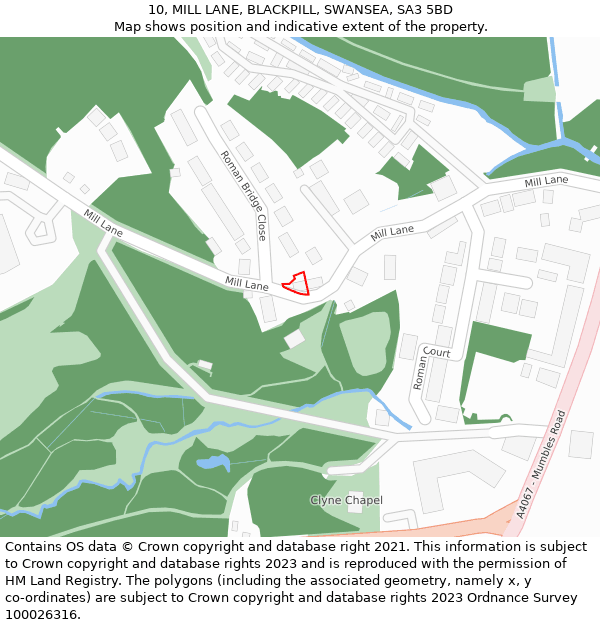 10, MILL LANE, BLACKPILL, SWANSEA, SA3 5BD: Location map and indicative extent of plot