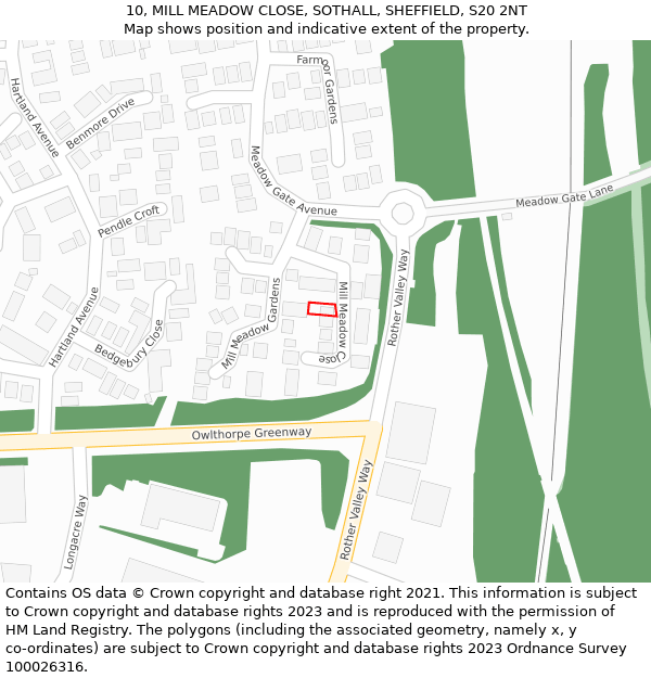 10, MILL MEADOW CLOSE, SOTHALL, SHEFFIELD, S20 2NT: Location map and indicative extent of plot