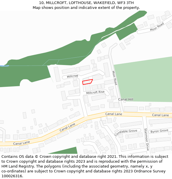 10, MILLCROFT, LOFTHOUSE, WAKEFIELD, WF3 3TH: Location map and indicative extent of plot