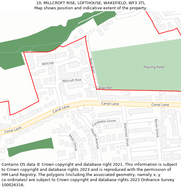 10, MILLCROFT RISE, LOFTHOUSE, WAKEFIELD, WF3 3TL: Location map and indicative extent of plot