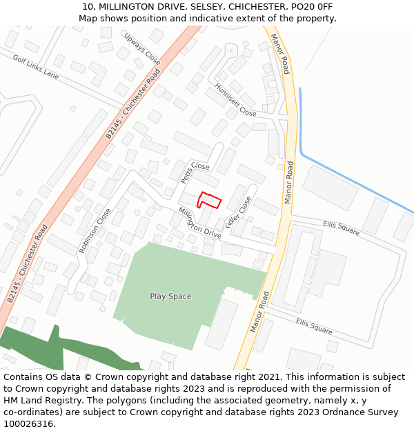 10, MILLINGTON DRIVE, SELSEY, CHICHESTER, PO20 0FF: Location map and indicative extent of plot