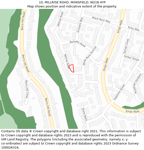 10, MILLRISE ROAD, MANSFIELD, NG18 4YP: Location map and indicative extent of plot