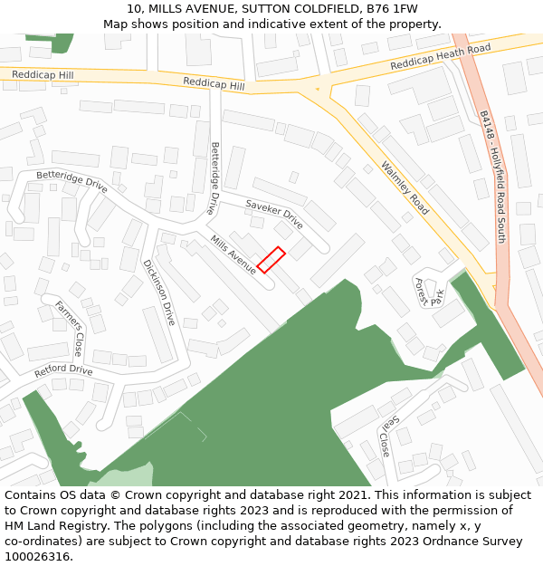 10, MILLS AVENUE, SUTTON COLDFIELD, B76 1FW: Location map and indicative extent of plot