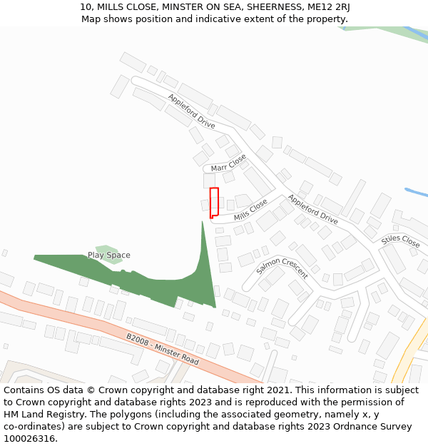 10, MILLS CLOSE, MINSTER ON SEA, SHEERNESS, ME12 2RJ: Location map and indicative extent of plot