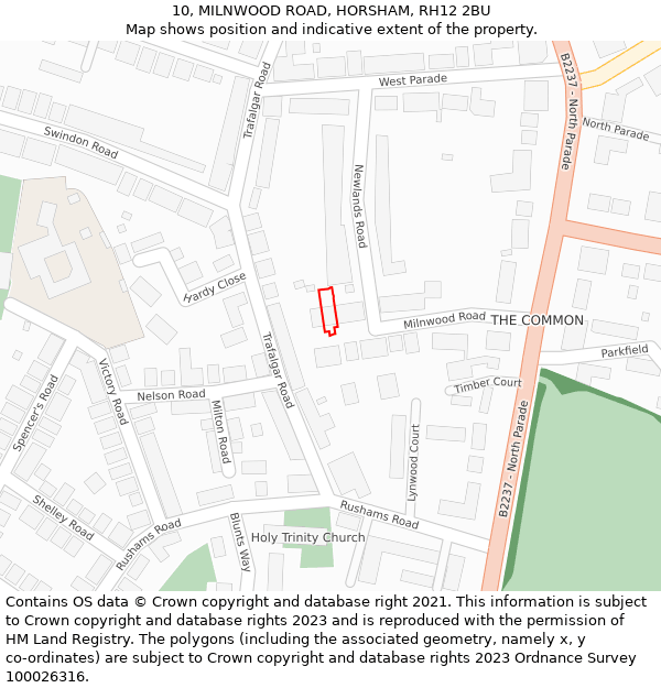 10, MILNWOOD ROAD, HORSHAM, RH12 2BU: Location map and indicative extent of plot