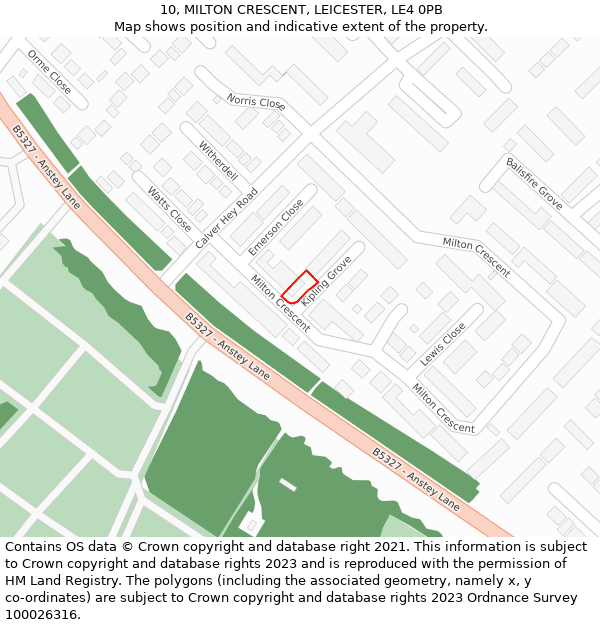 10, MILTON CRESCENT, LEICESTER, LE4 0PB: Location map and indicative extent of plot