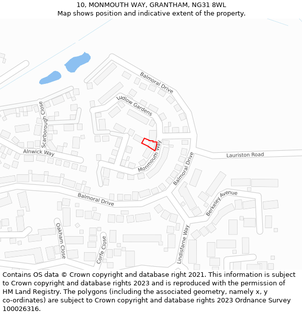 10, MONMOUTH WAY, GRANTHAM, NG31 8WL: Location map and indicative extent of plot